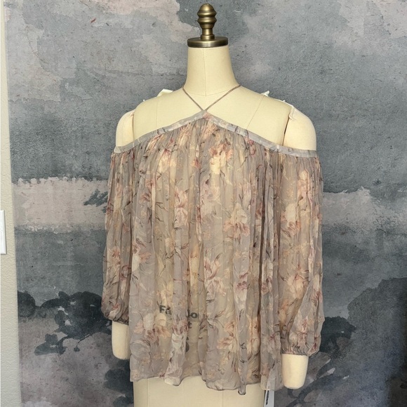 Zimmermann Floral Off-Shoulder Blouse - Gray and Pink 100% Silk - Picture 4 of 12